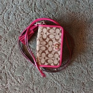 Coach Crossbody Bag Signature Tan And Pink